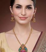 South indian long mala temple necklace set with earrings for women.