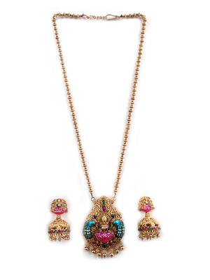 South indian long mala temple necklace set with earrings for women. 3