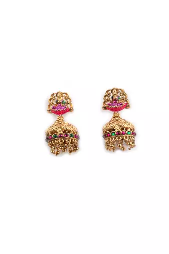 South indian long mala temple necklace set with earrings for women.