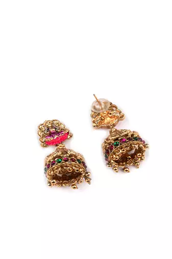South indian long mala temple necklace set with earrings for women.