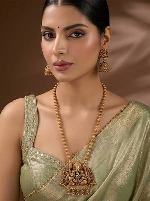 South indian long mala ganesh jii red necklace set with earrings for women. 1