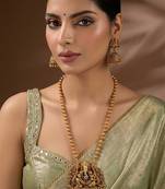 South indian long mala ganesh jii red necklace set with earrings for women.