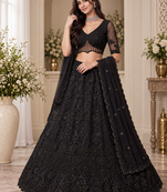 Black Color Zari Embroidery,Sequence And Beads Work Net Lehnega Choli 