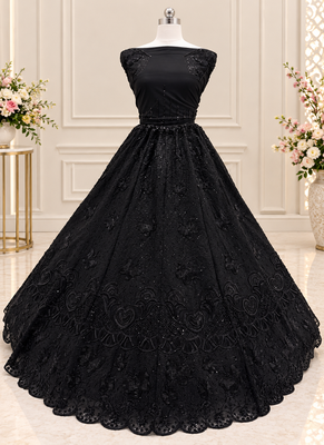 Black Color Zari Embroidery,Sequence And Beads Work Net Lehnega Choli  3