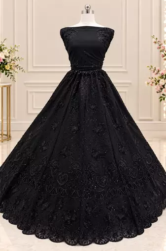 Black Color Zari Embroidery,Sequence And Beads Work Net Lehnega Choli 