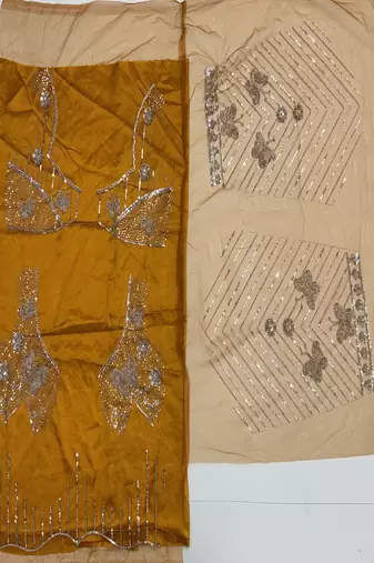 Mustard Color Zari Embroidery,Sequence And Beads Work Net Lehnega Choli 
