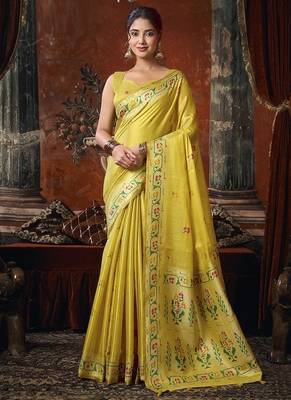 yellow tissue saree with paithani pallu festive wear saree 1