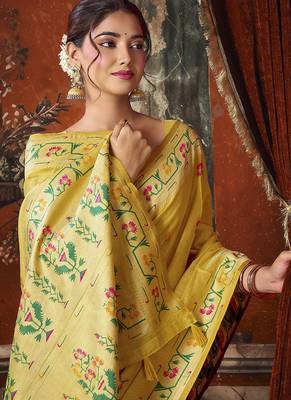 yellow tissue saree with paithani pallu festive wear saree 2