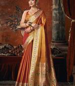 orange tissue saree with paithani pallu festive wear saree