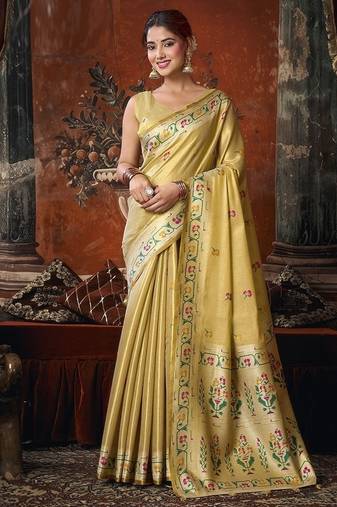 beige tissue saree with paithani pallu festive wear saree