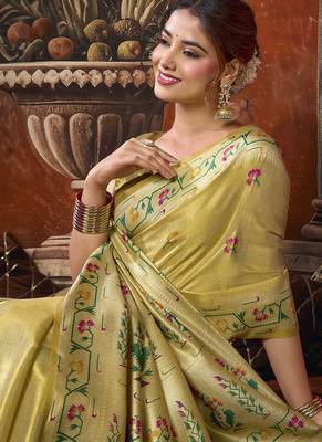 beige tissue saree with paithani pallu festive wear saree 2