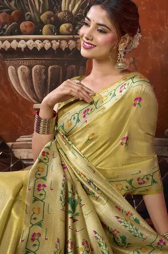beige tissue saree with paithani pallu festive wear saree