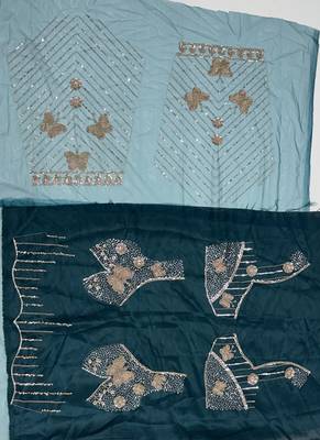 Teal Color Zari Embroidery,Sequence And Beads Work Net Lehnega Choli  5