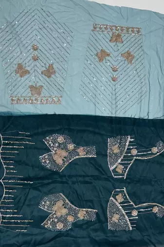 Teal Color Zari Embroidery,Sequence And Beads Work Net Lehnega Choli 