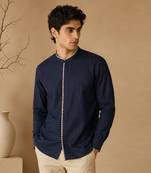 Blue embroidered malai cotton shirt
