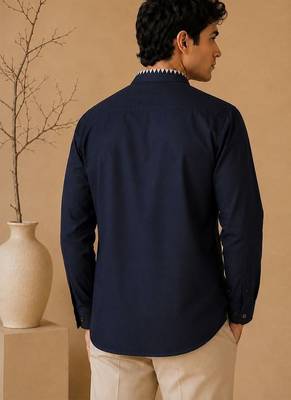 Blue embroidered malai cotton shirt 2