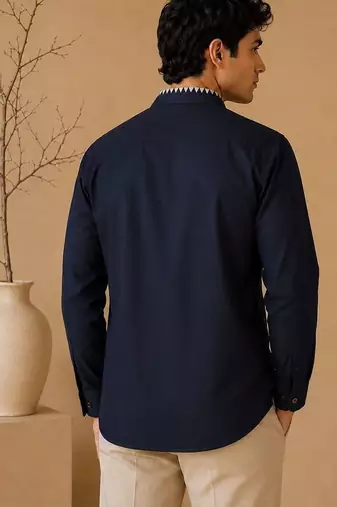 Blue embroidered malai cotton shirt