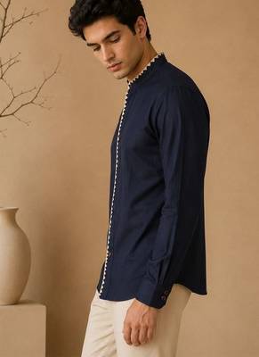 Blue embroidered malai cotton shirt 3