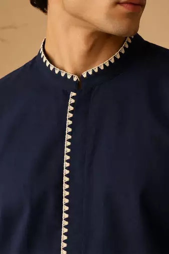 Blue embroidered malai cotton shirt