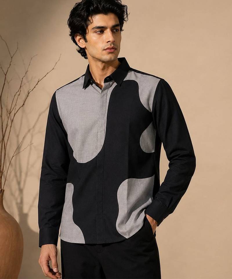 Black and grey malai cotton shirt