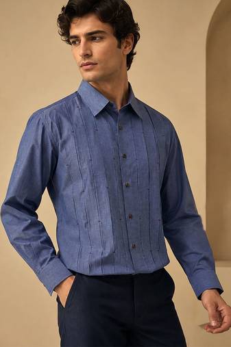 Blue threaded malai cotton shirt