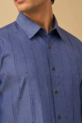 Blue threaded malai cotton shirt