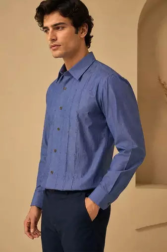 Blue threaded malai cotton shirt