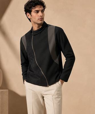 Black grey cotton silk zipper jacket 1
