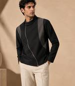 Black grey cotton silk zipper jacket