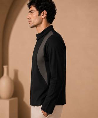 Black grey cotton silk zipper jacket 2