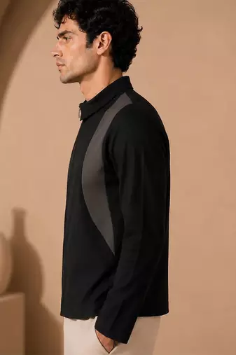 Black grey cotton silk zipper jacket