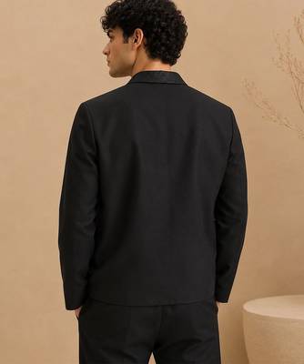 Black grey cotton silk zipper jacket 3