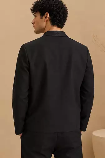 Black grey cotton silk zipper jacket