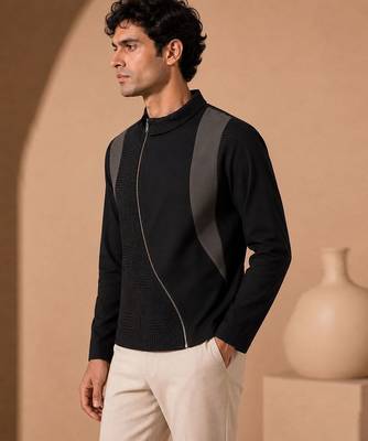 Black grey cotton silk zipper jacket 5
