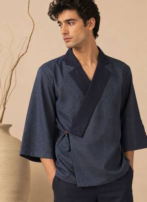 Blue kota cotton angrakha jacket top 1