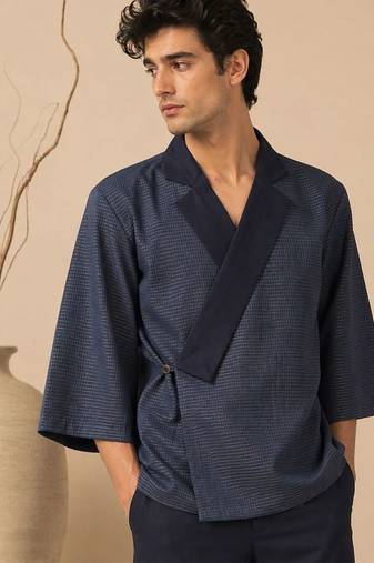 Blue kota cotton angrakha jacket top