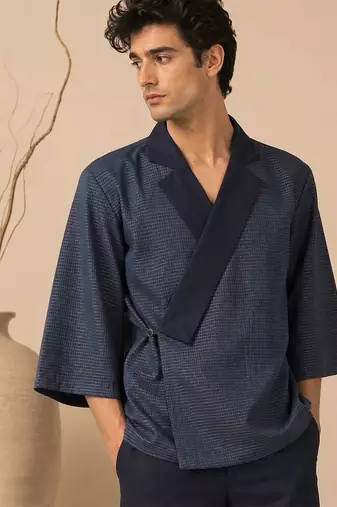 Blue kota cotton angrakha jacket top