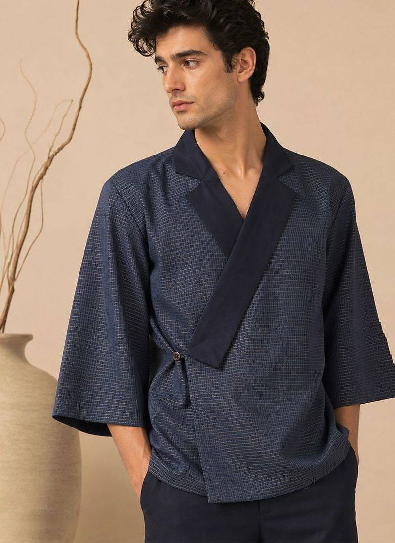Blue kota cotton angrakha jacket top
