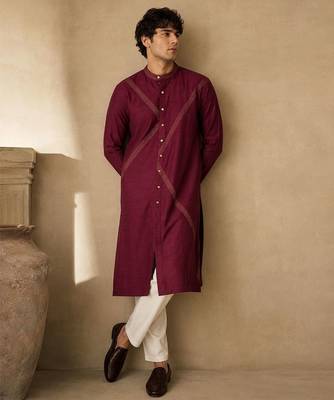 Wine dola silk kurta and pant 1