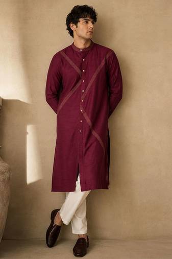 Wine dola silk kurta and pant