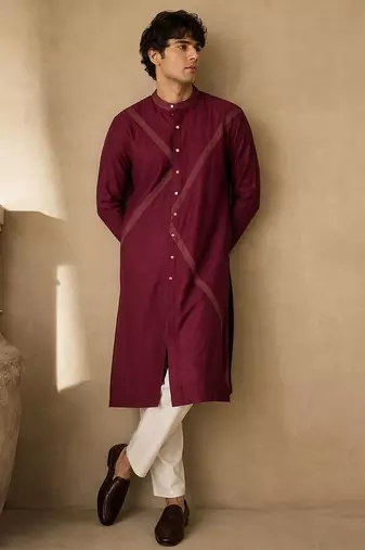 Wine dola silk kurta and pant