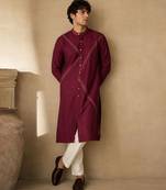 Wine dola silk kurta and pant