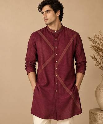 Wine dola silk kurta and pant 2