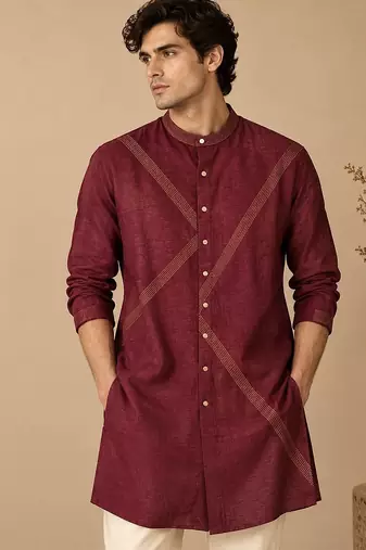 Wine dola silk kurta and pant