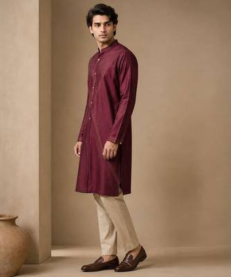 Wine dola silk kurta and pant 3