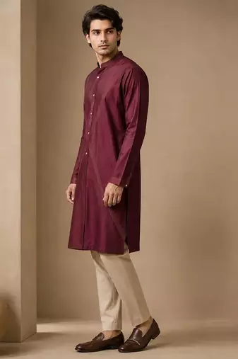 Wine dola silk kurta and pant