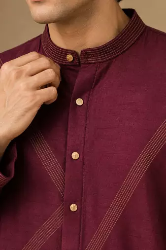 Wine dola silk kurta and pant