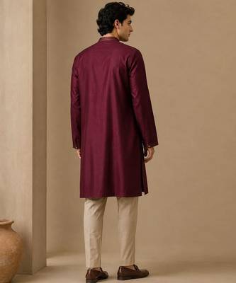 Wine dola silk kurta and pant 5