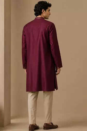 Wine dola silk kurta and pant