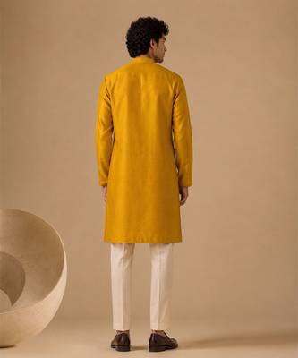 Yellow embroidered chanderi kurta and pant 2